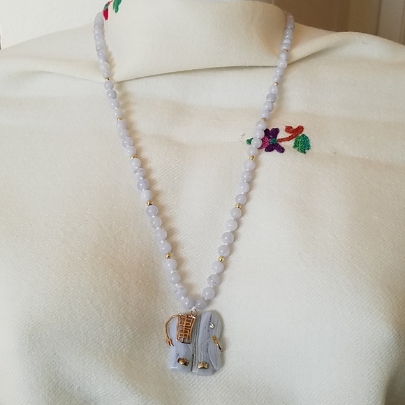 Blue Lace Agate Elephant Necklace - Picture 4 of 7